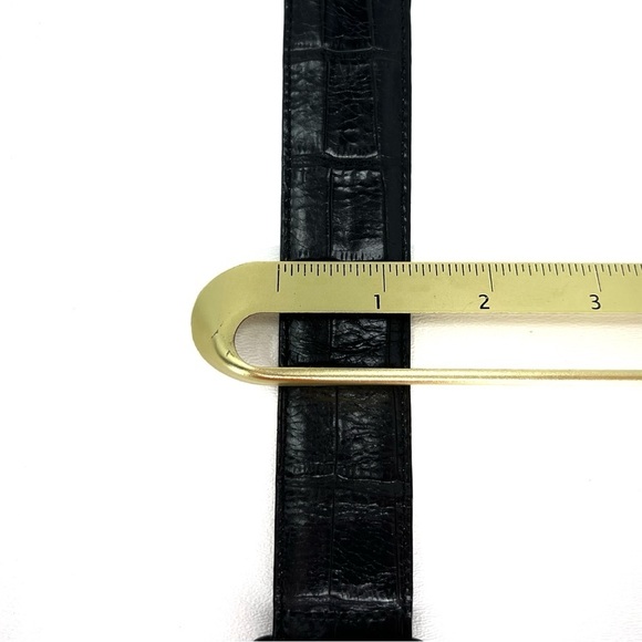 Vintage Brighton Belt Size XS/S Black Crock Embossed Leather Chunky Gold Buckle main image 9
